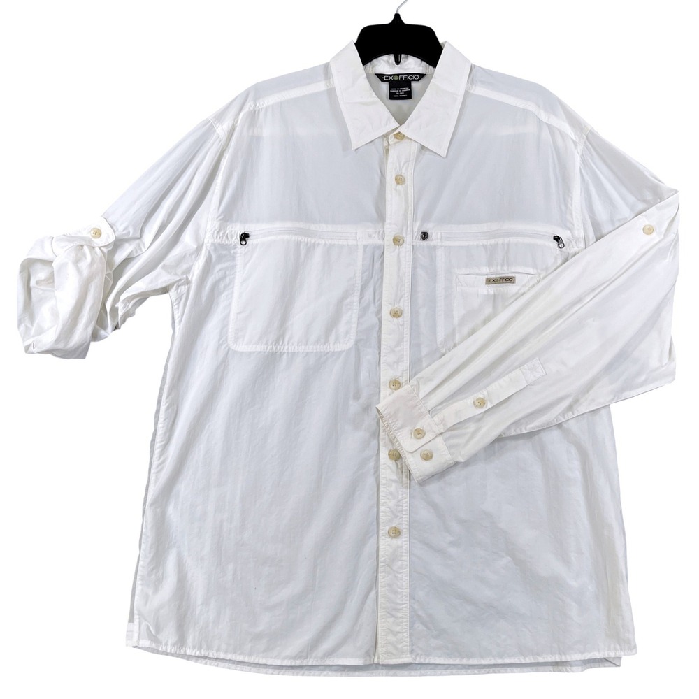 ExOfficio Button Down Shirt Men XL Ventilated Pockets Hiking Travel Adventure